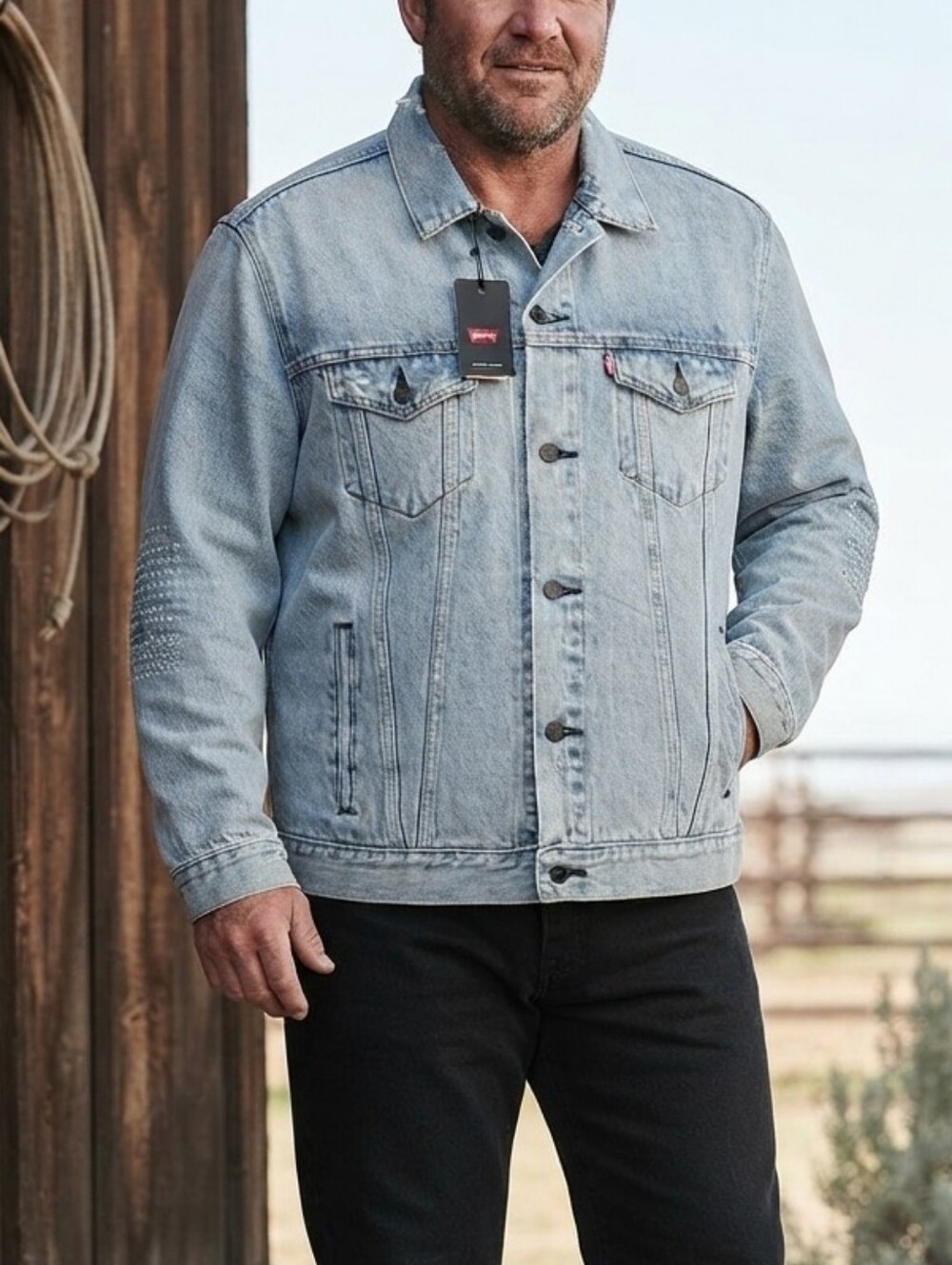 Levi's Patchwork Denim Trucker Jacket XXL NWT Light Wash Men's Jean Jacket